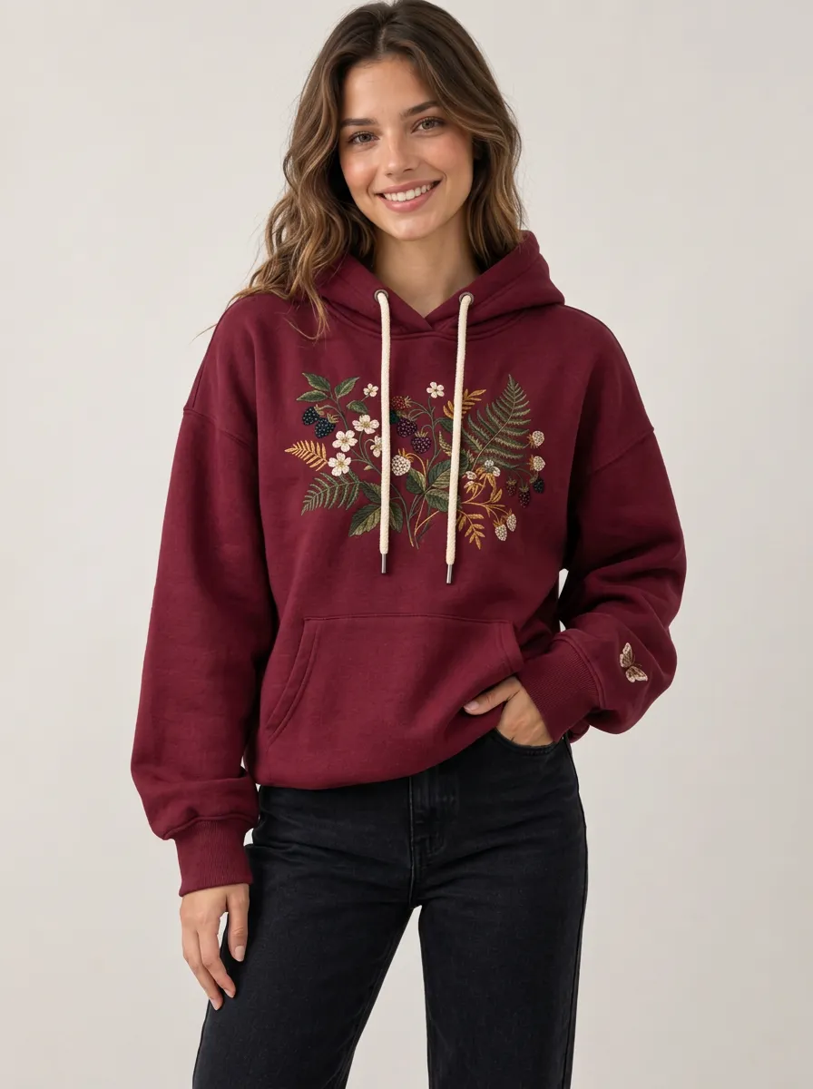 Women's Botanical Fern Graphic Nature Inspired Easy Layer Hoodie