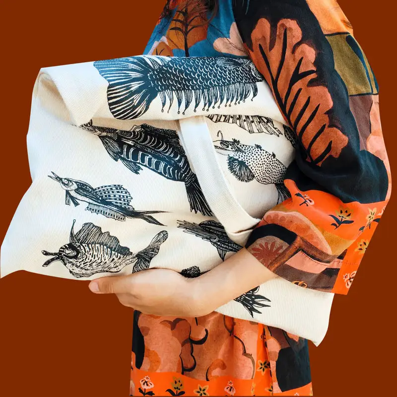 Fish Motif Canvas Tote Bag