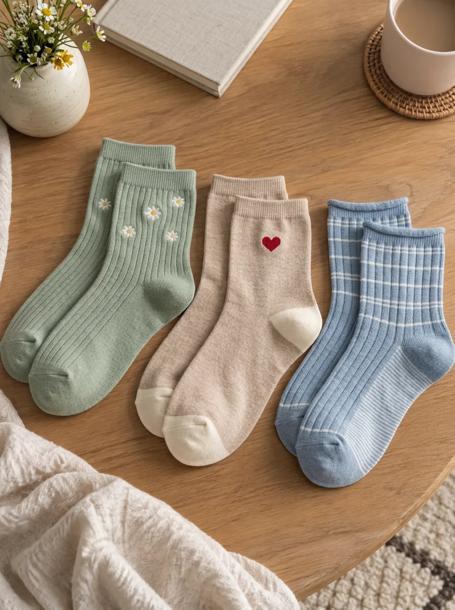 Women's Daisy Heart Plaid Pattern Printed Socks 3-Pack