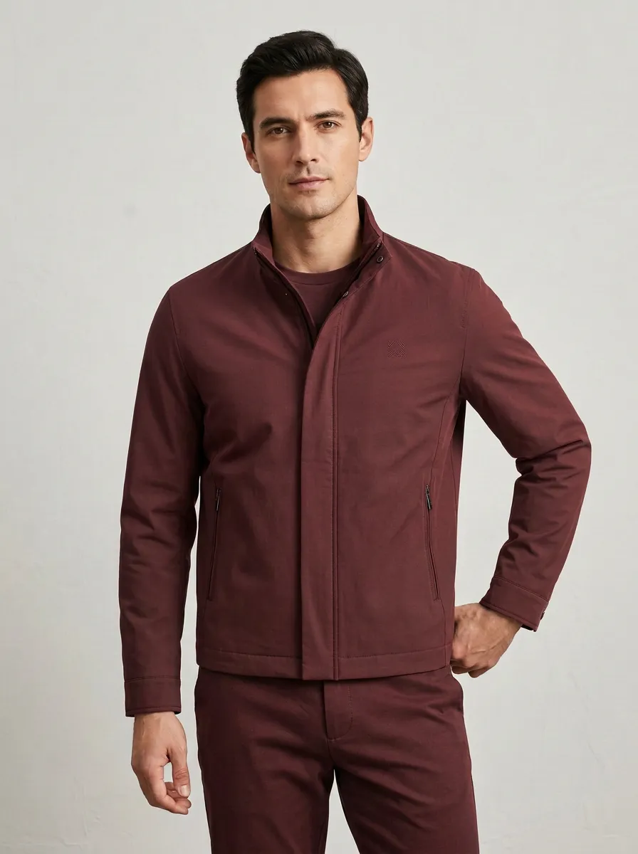 Men's Minimalist Grey Stand Collar Zip-up Jacket