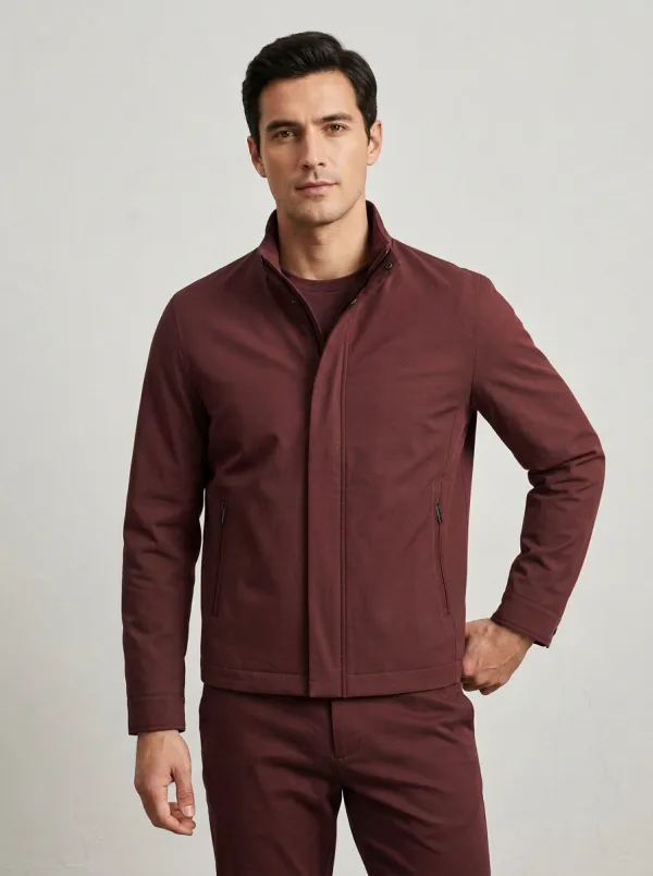 Men's Minimalist Grey Stand Collar Zip-up Jacket