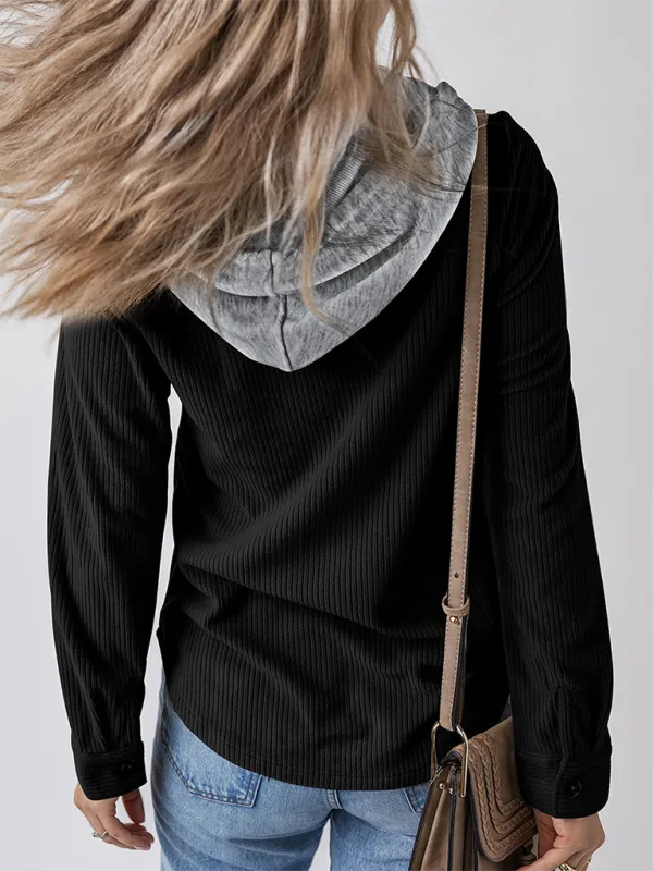 Buttoned Lapel Knit Pocketed Knit Jacket