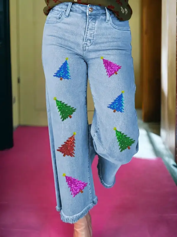 Wide Leg Raw Hem Denim Jeans