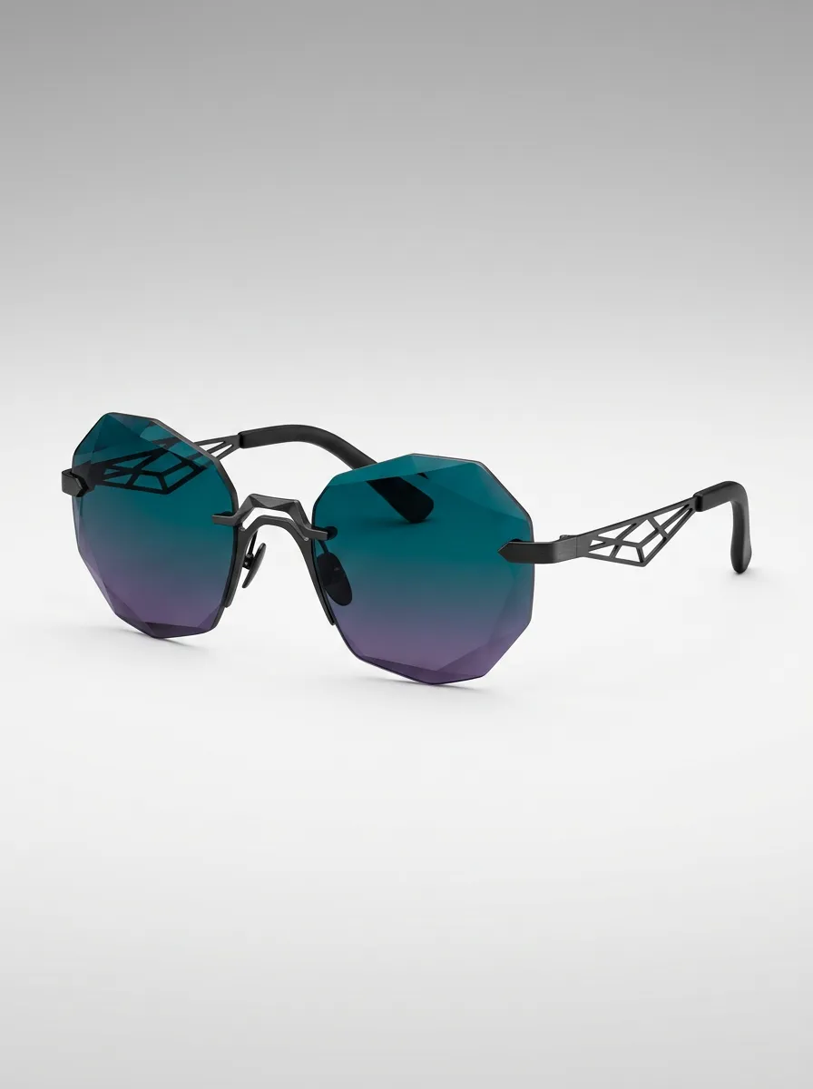 Unisex Geometric Polygon Gradient Lens Cutout Frame Sunglasses
