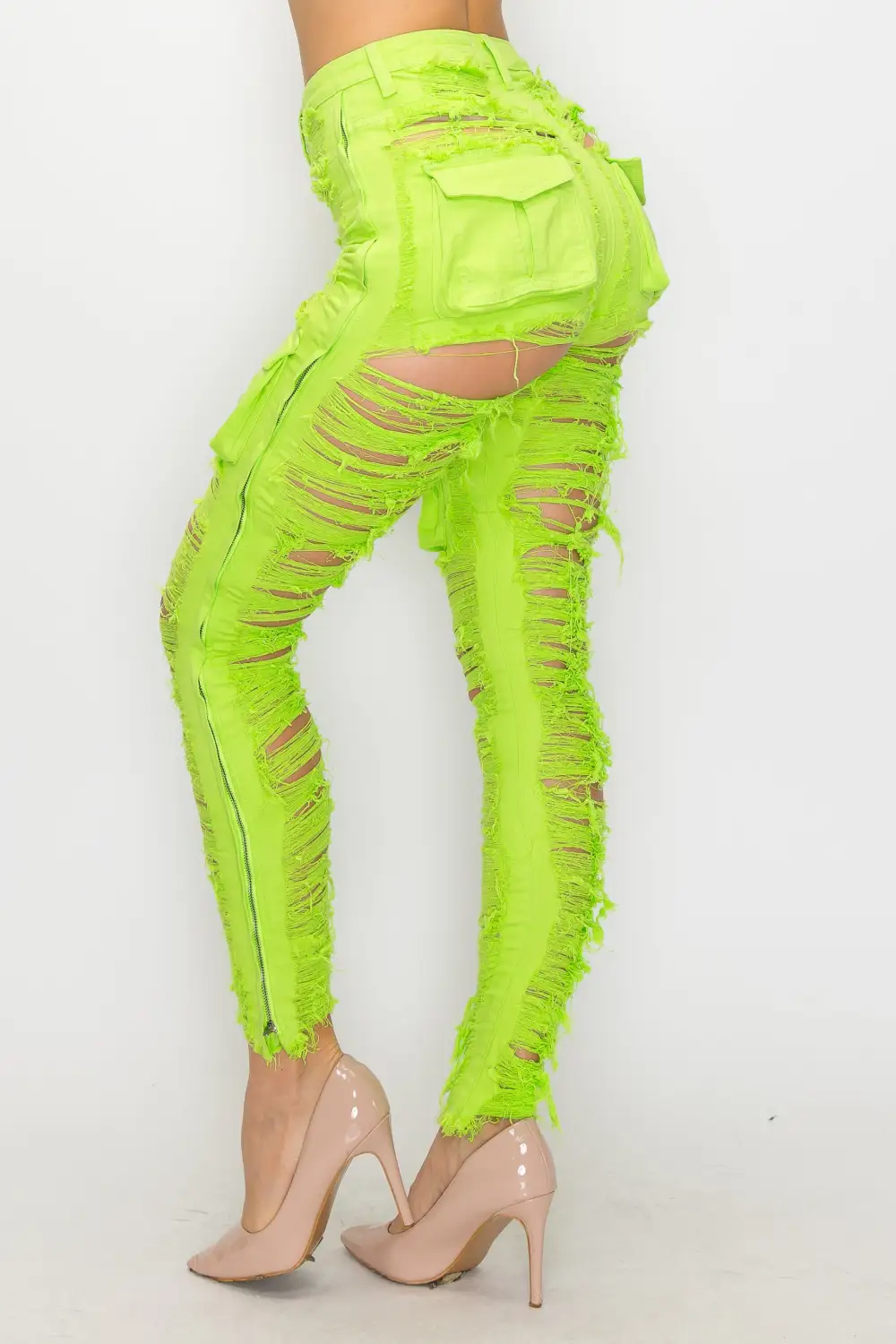 High-Rise Cargo-Pocket Skinny Cargo Jeans