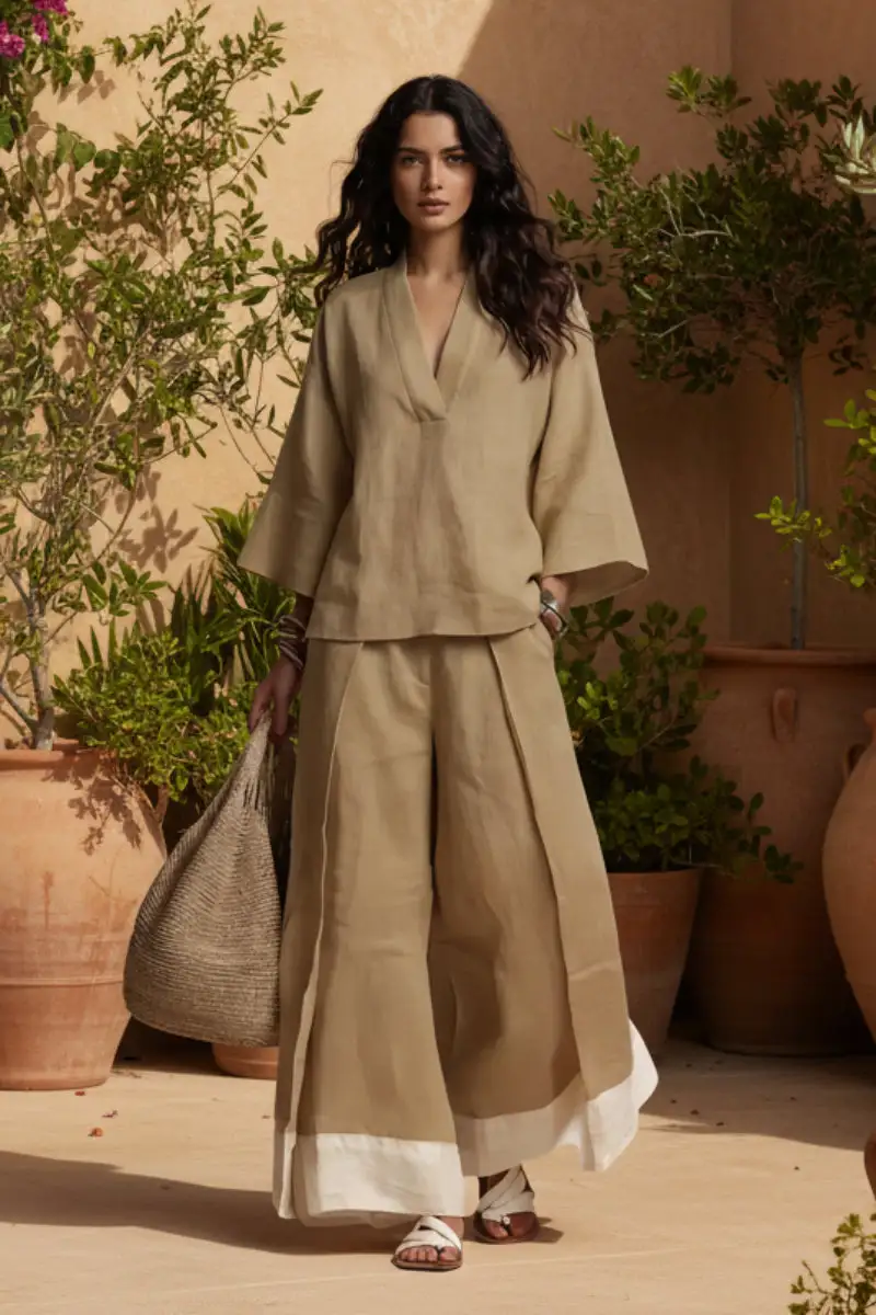 Wide-Leg V-Neck Denim Women's Matching Set
