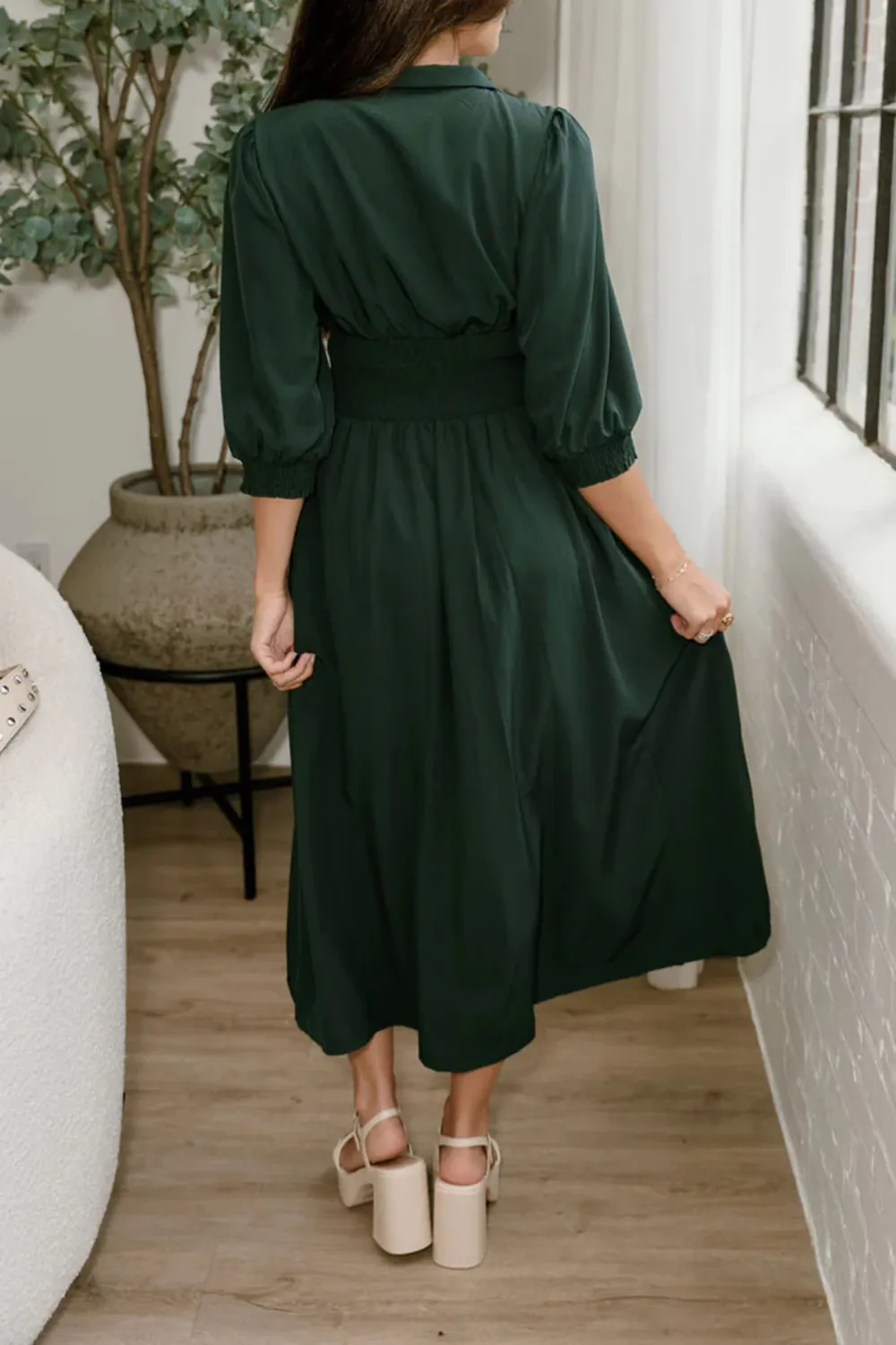 Smocked Waist Midi Dress