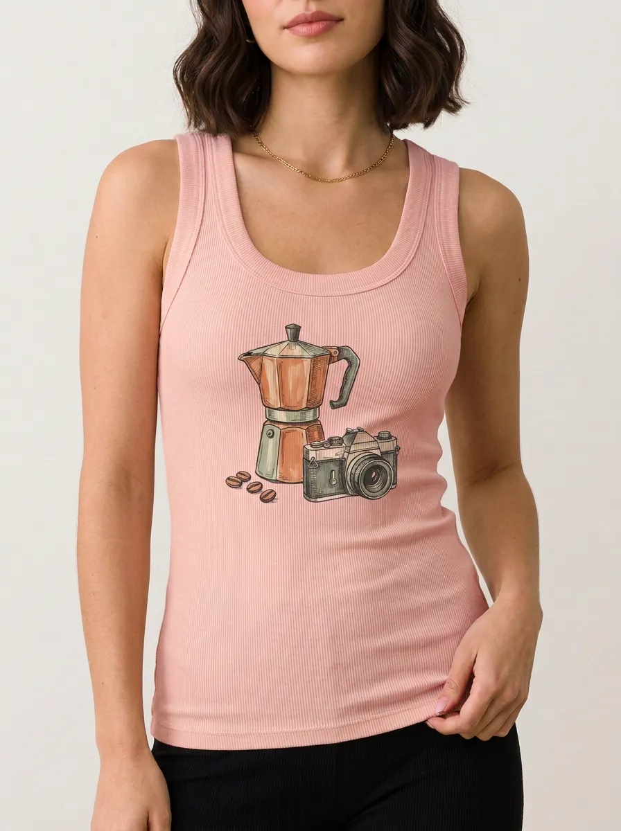 Women's Coffee Photography Moka Pot Camera Graphic Tank Top
