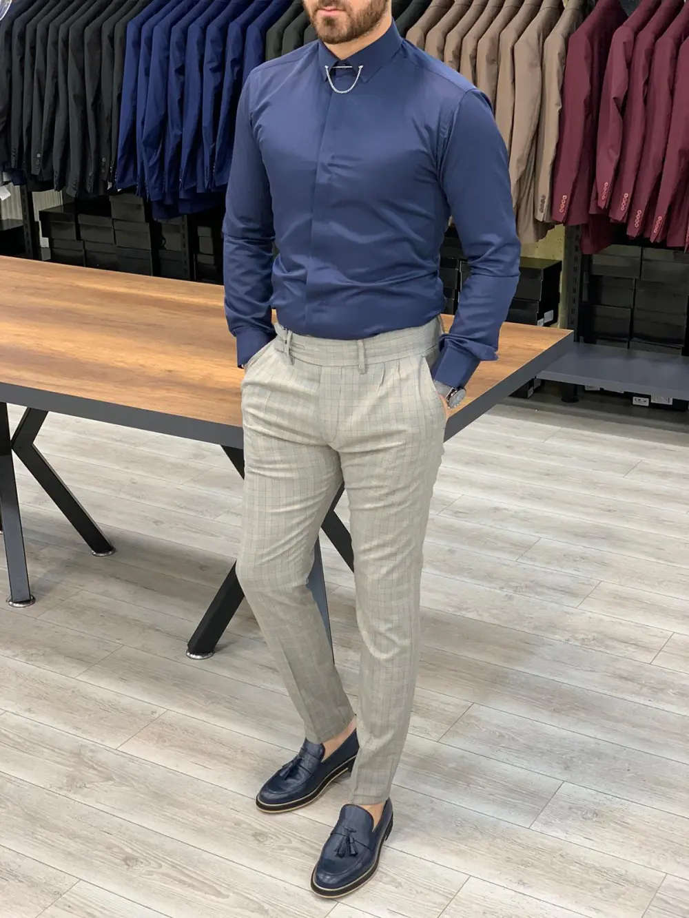 Refined Modern Slim Fit Plaid Tailored Trousers