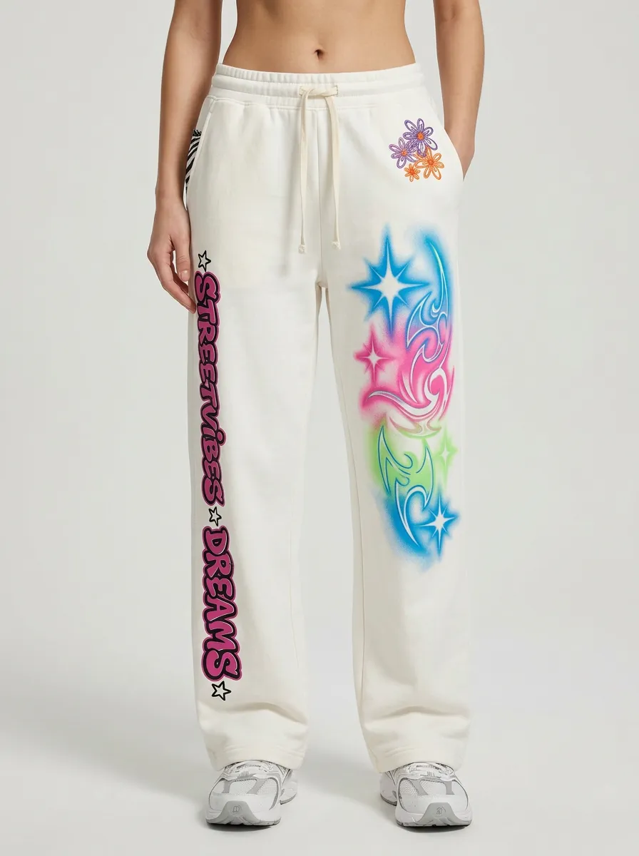 Unisex Streetwear Graffiti Floral Star Sweatpants