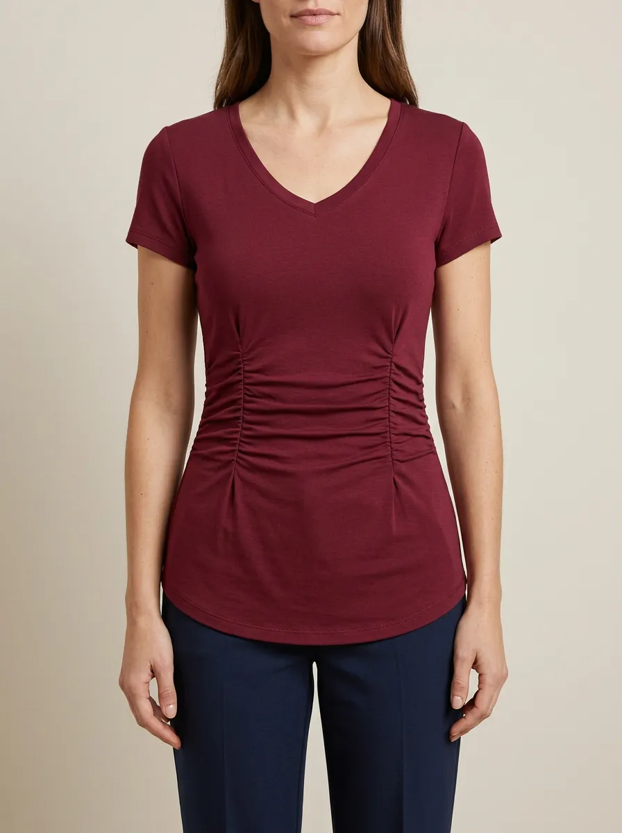 V-Neck Waist-Ruched Ruched T-Shirt
