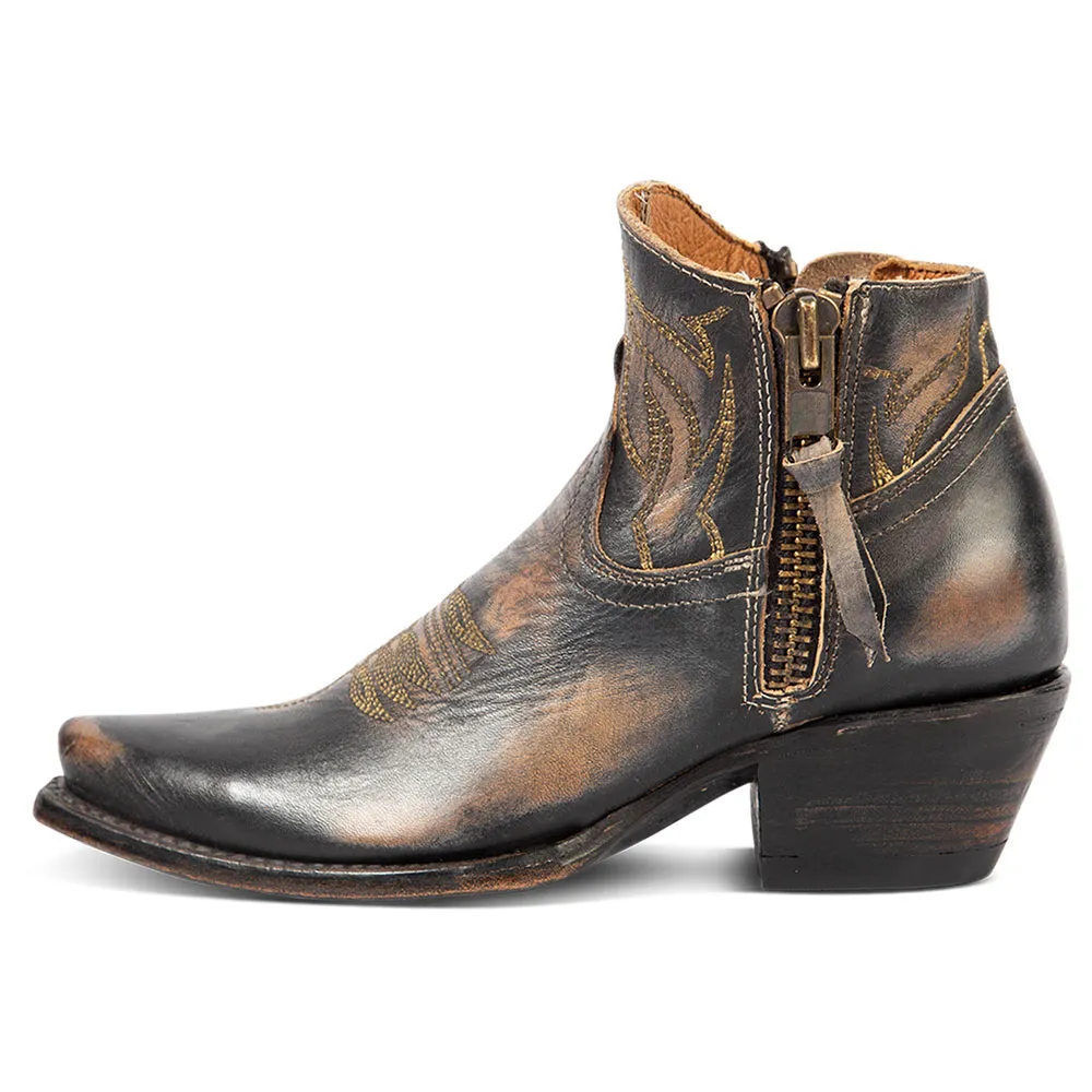 Classic Faux-Leather Distressed Embroidered Zip-Up Western Boots