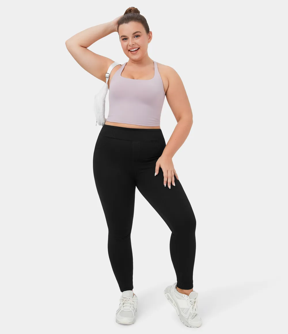 Magic High Waisted Back Side Pocket Stretchy Knit Denim Plus Size Casual Leggings