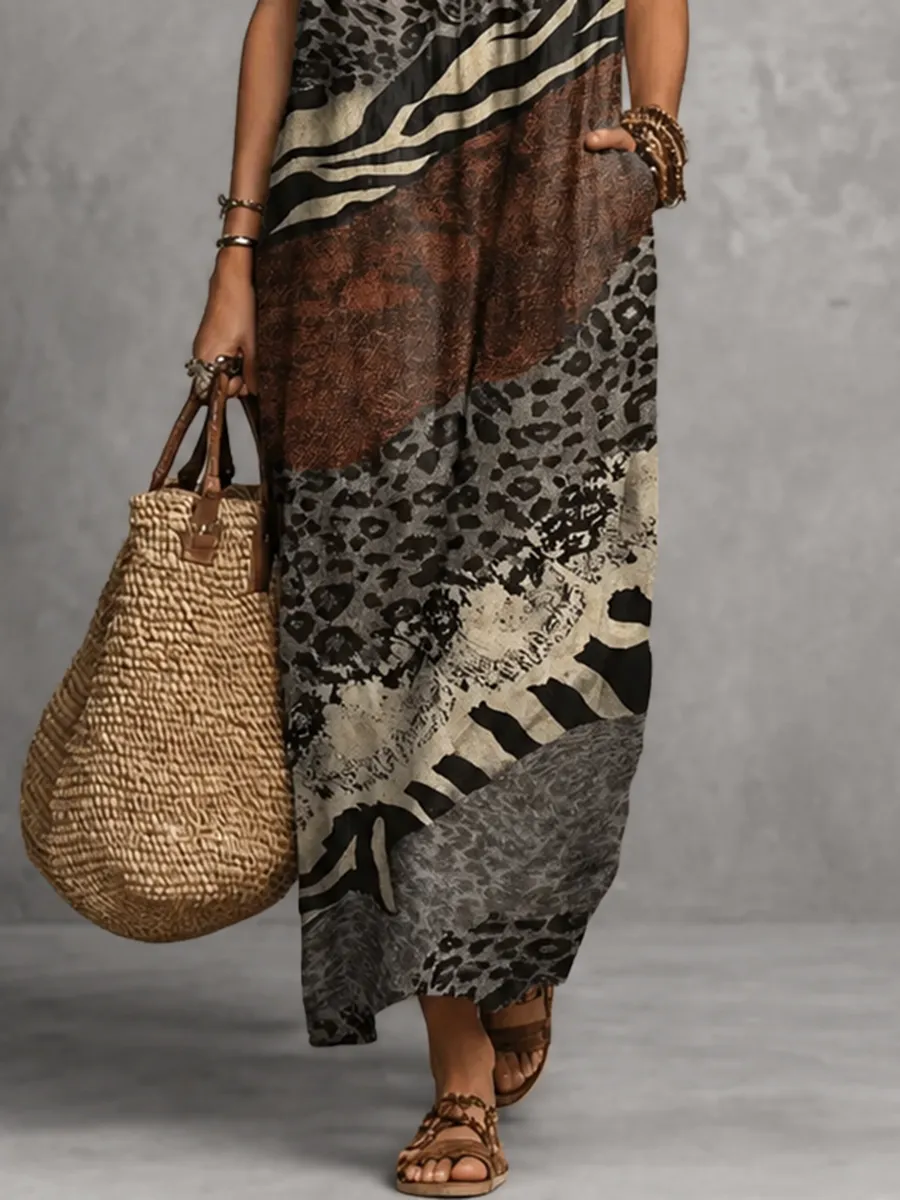 Ruffled Printed Sleeveless Neck Maxi Dress