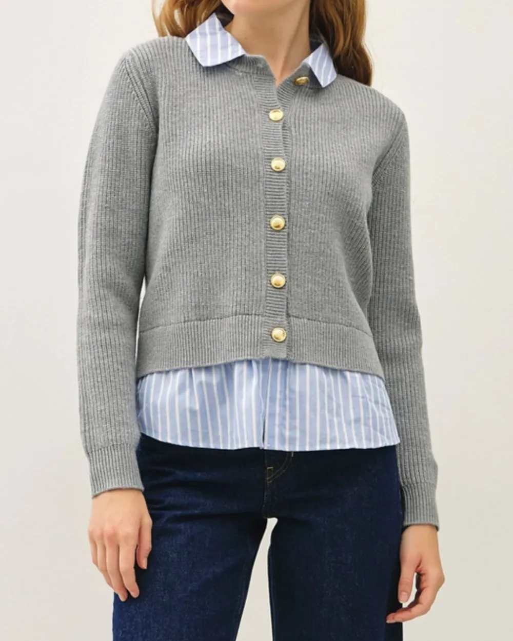 Stripe Shirt Layered Cardigan