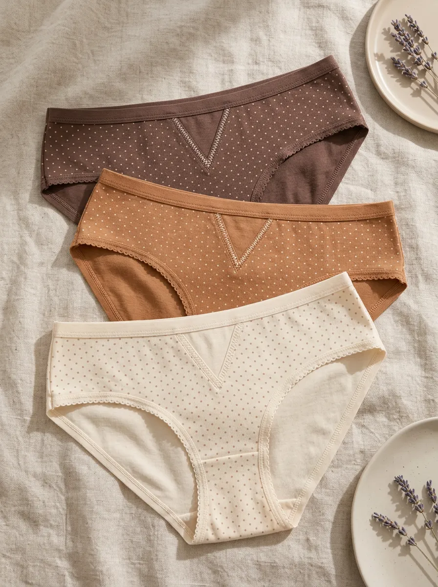 Women's Polka Dot Pattern Neutral Tones Printed Panties Set