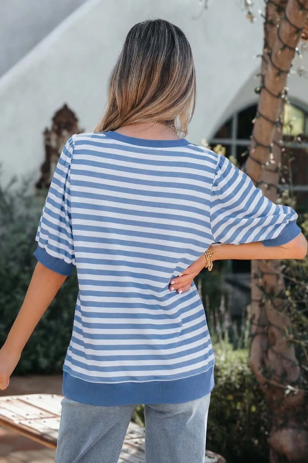 Sky Blue Stripe Short Bubble Tee