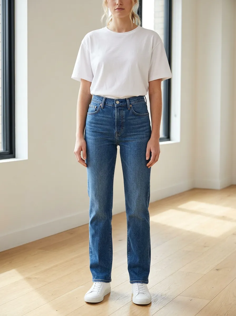Women's Casual Daily Wear Blue Denim Straight Leg Jeans