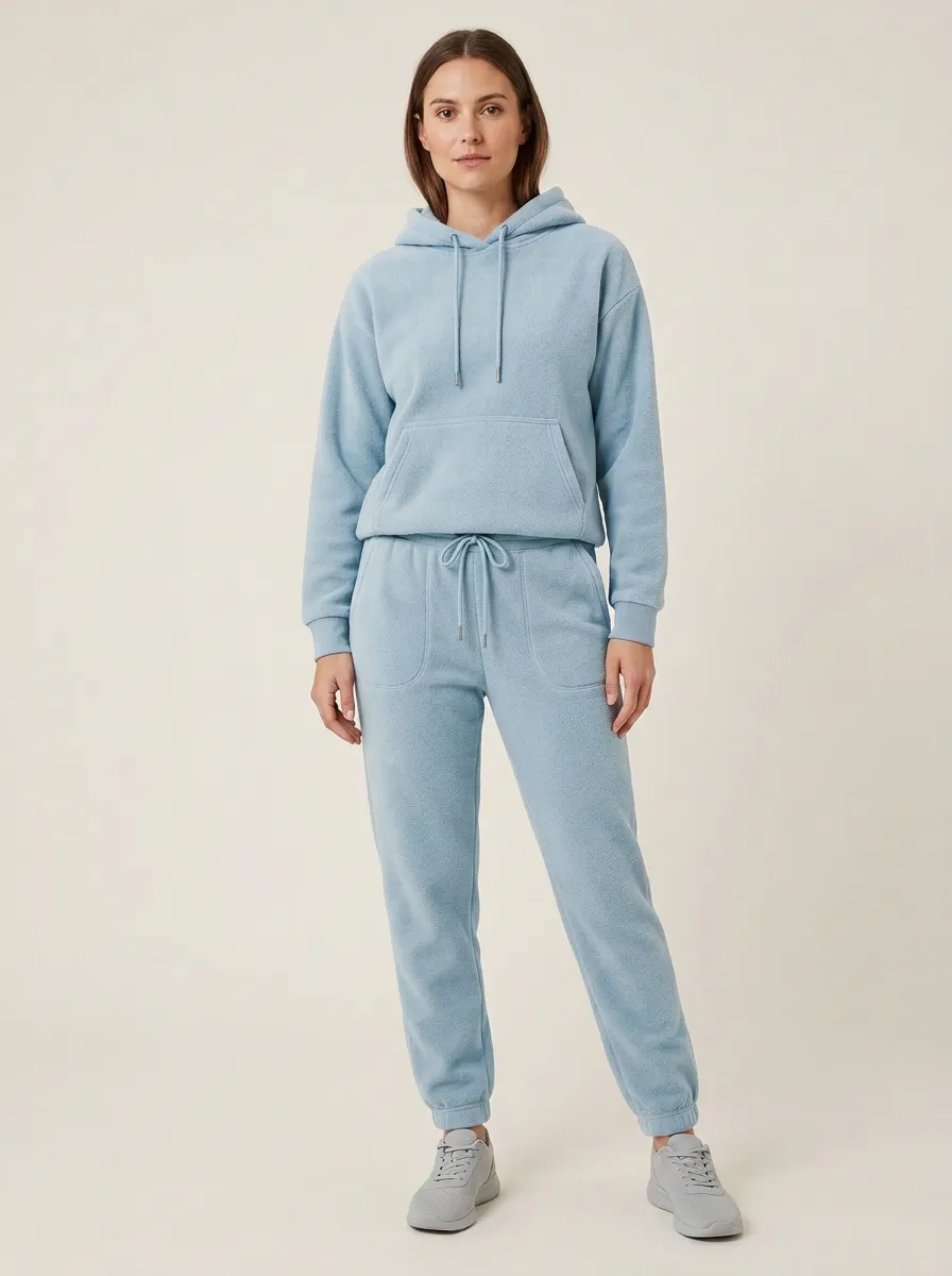 Women's Drawstring Hoodie And Cuffed Jogger Fleece Set