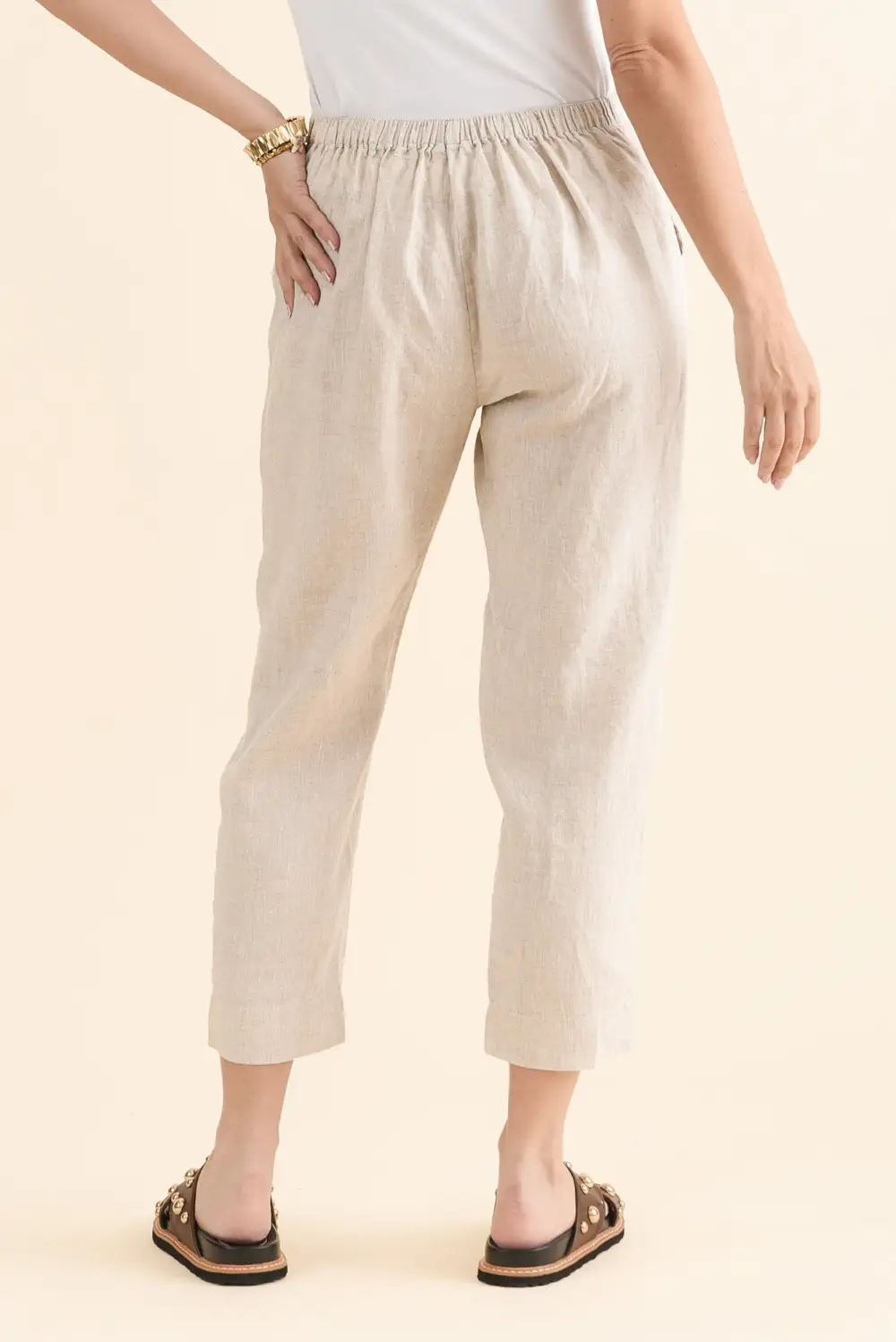 Straight Leg Pants With High Rise And Elastic Waist