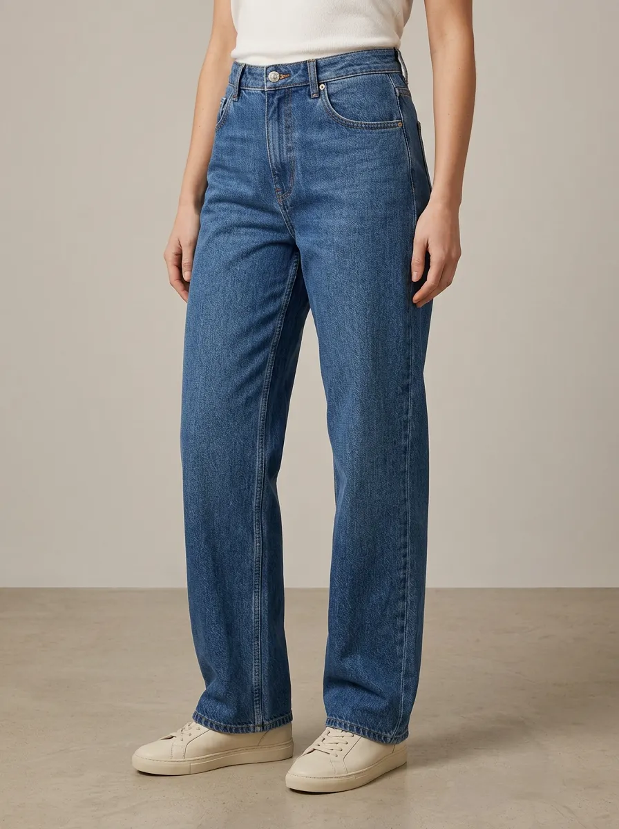 Women's Clean-Hem Contrast-Stitch High-Rise Straight-Leg Jeans