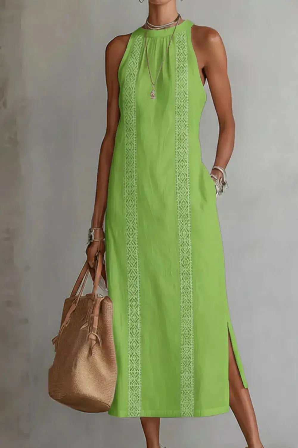 Pocketed Slit Sleeveless Dress Casual