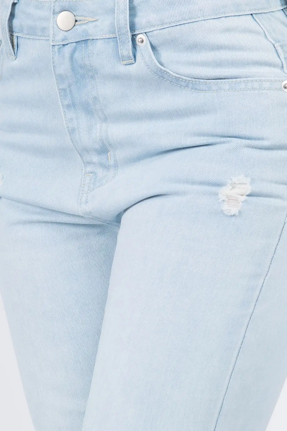 Classic High Waist Raw Hem Distressed Denim Jeans