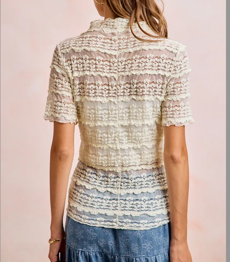 Lace Floral Ruffle Detail Top