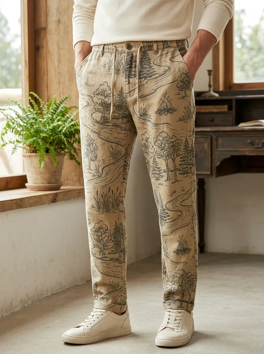Men's Outdoor Camping Forest Landscape Printed Pants