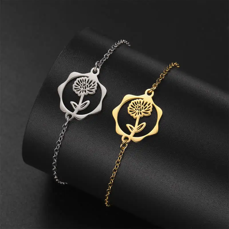 Titanium Steel Birth Flower Bracelet