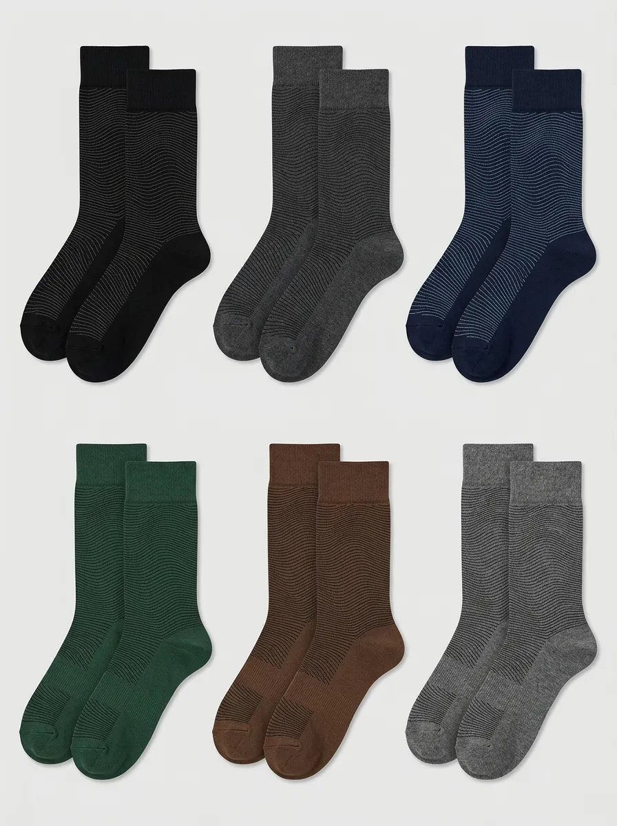 Men's Fine Wavy Line Crew Sock Set