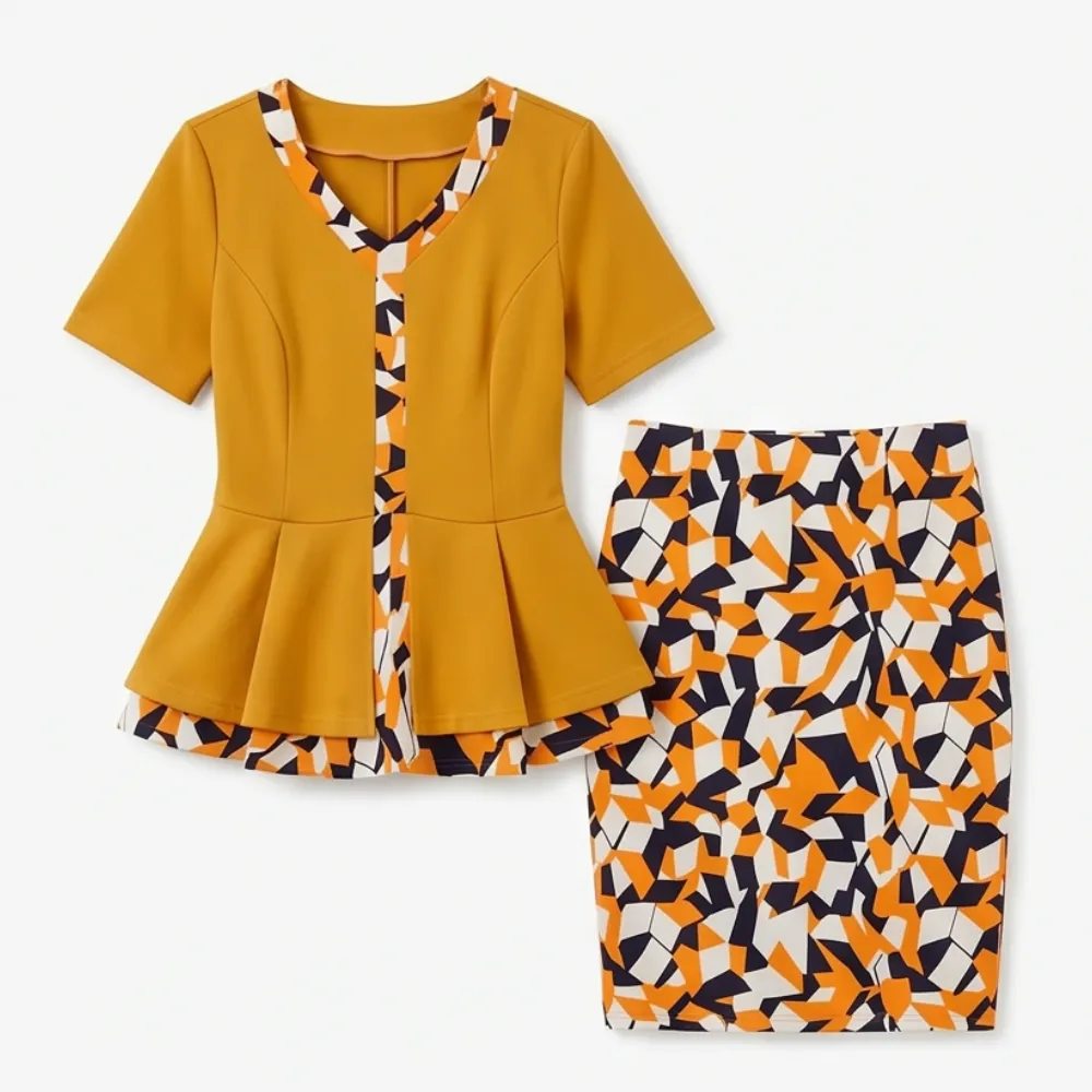 Contrast Peplum Pants Set