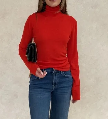 Red Turtleneck Long-Sleeve Top