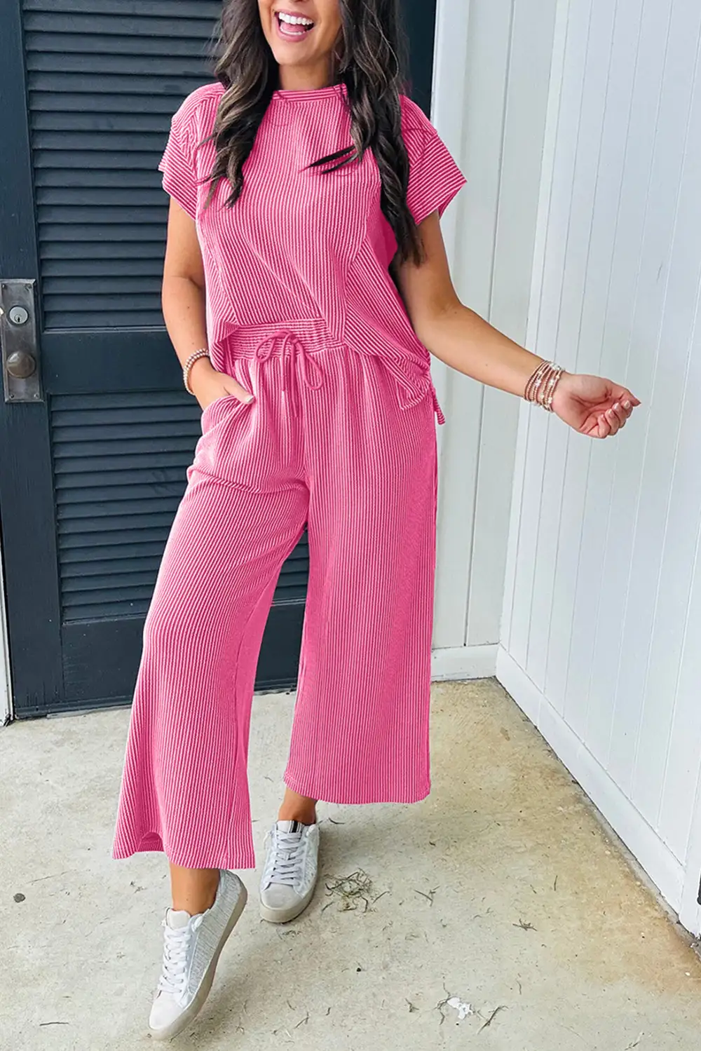 Solid Knit Relaxed Shorts Lounge Set