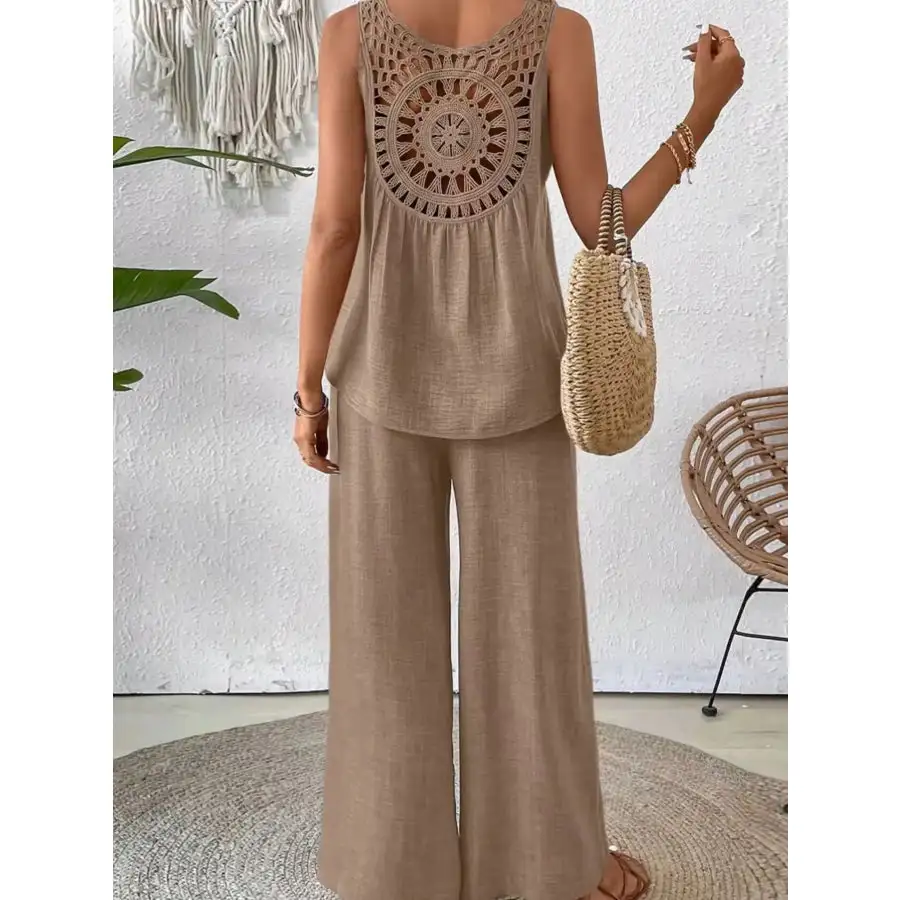 Relaxed Round Neck Tank and Wide Leg Pants Set
