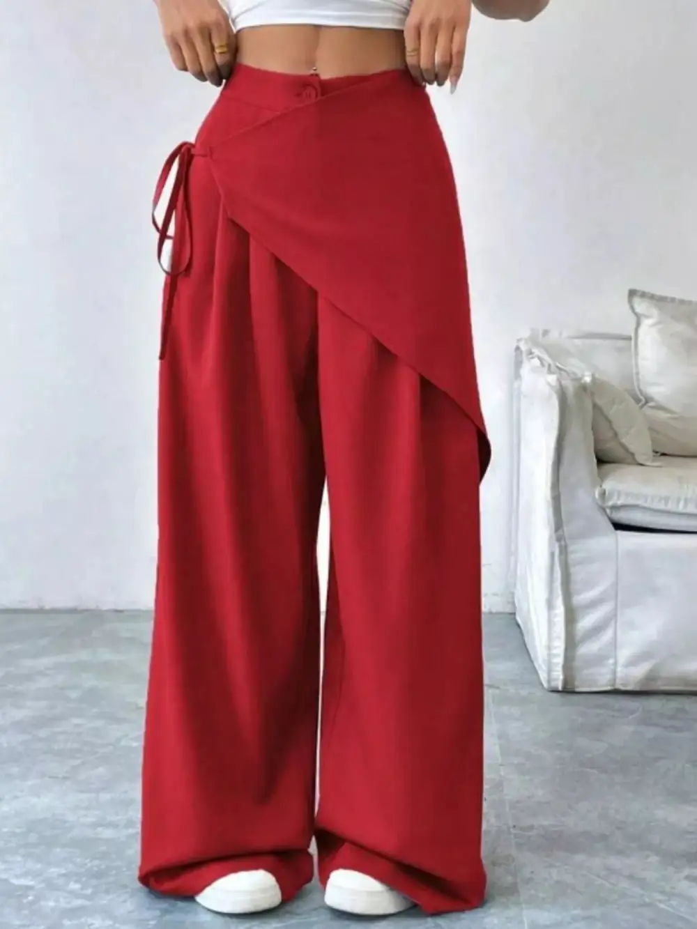 Wrap Front Wide Leg Pants