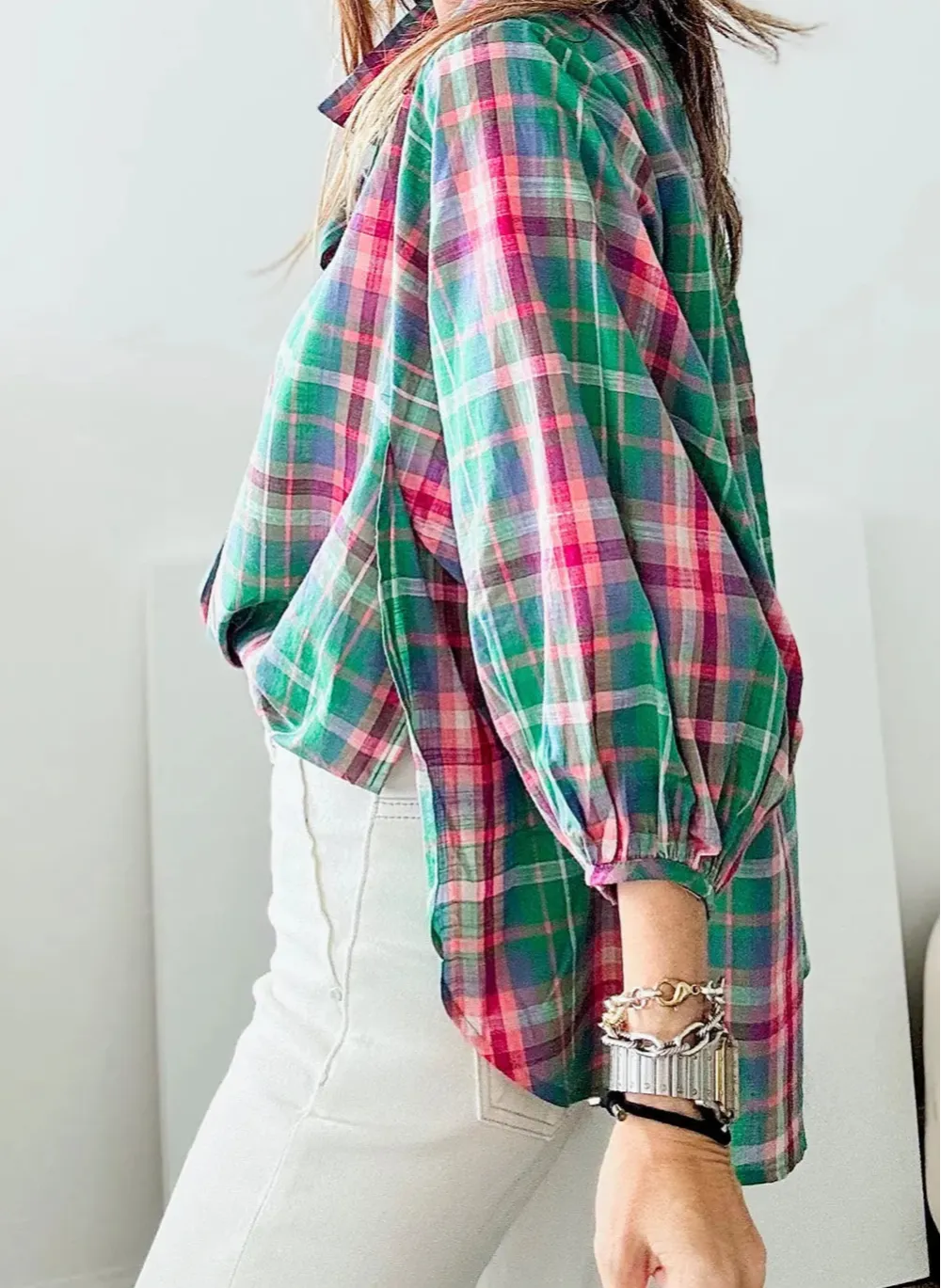 Plaid Collared Relaxed Fit Shirt Blouse