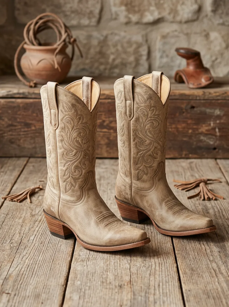 Unisex Rustic Western Cowboy Floral Embroidered Printed Boots