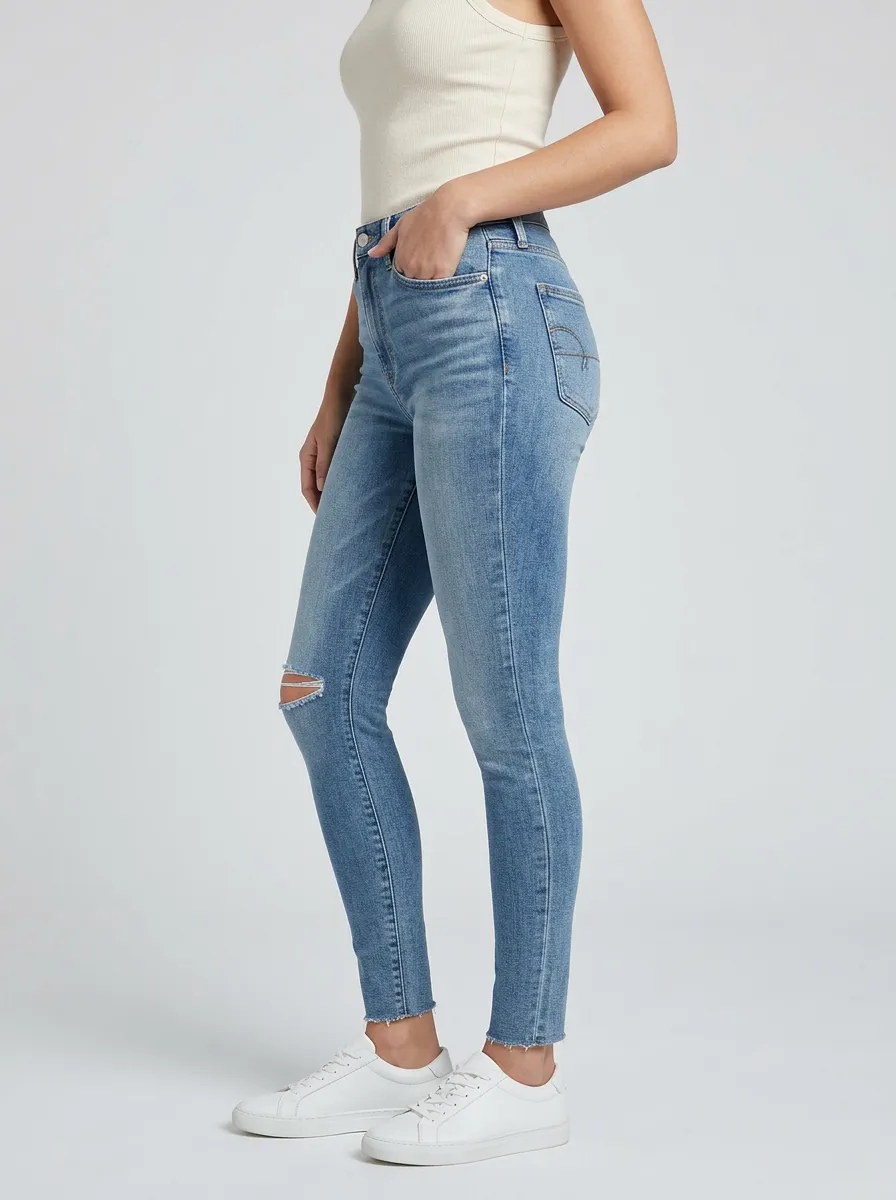 Women's Distressed Light Wash Raw Hem Slim-Fit Jeans