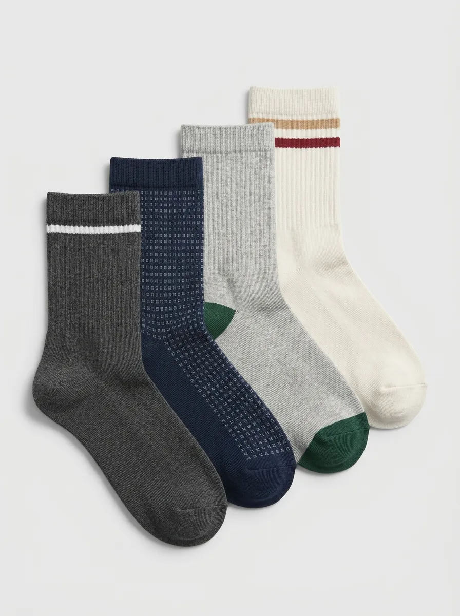 Men's Four-Pair Casual Multi-Pattern Striped and Geometric Printed Socks