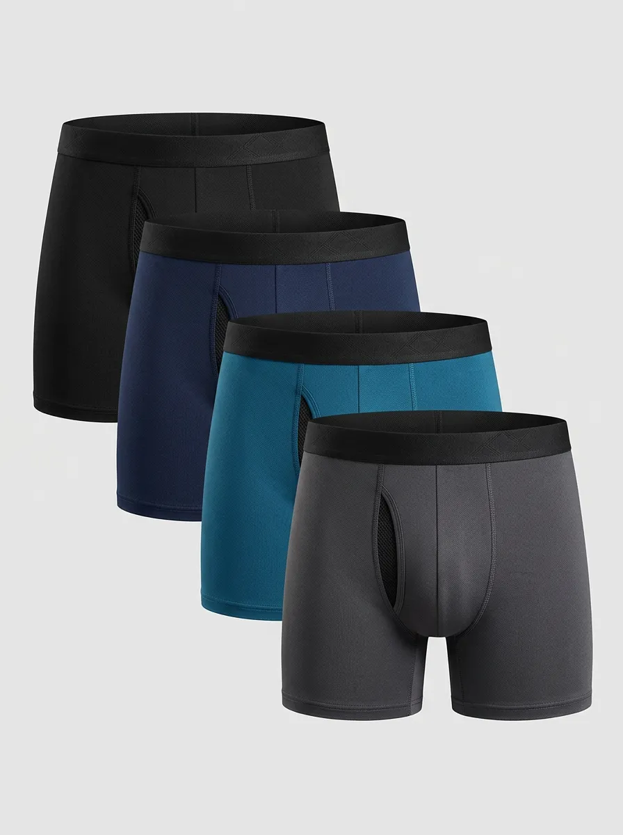Timeless Solid Patterned Detail Men's Four Pack Boxer Briefs