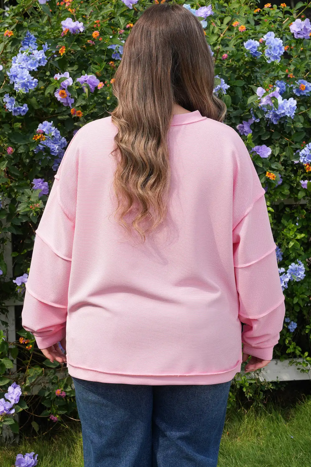Women's Ribbed Long Sleeve Drop Shoulder Top