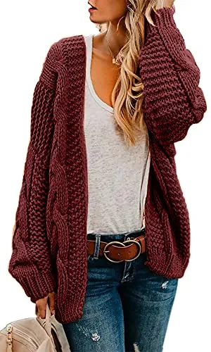 Womens Open Front Long Sleeve Chunky Knit Cardigan Sweaters Loose Outwear Coat