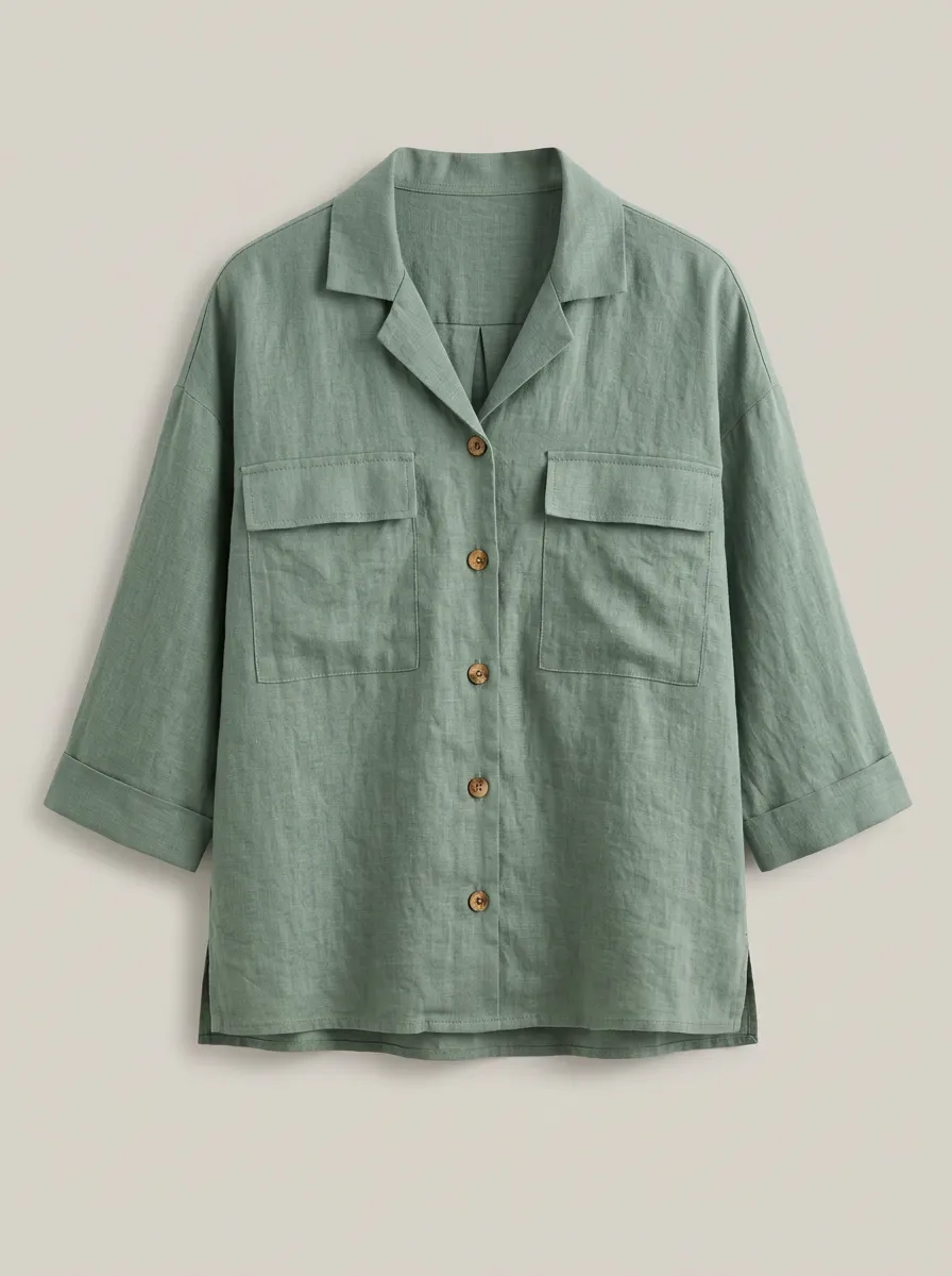 Women's Shirt with Linen Blend Denim Cotton