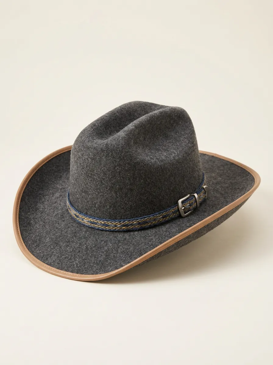 Vintage Inspired Grey Cowboy Hat with Braided Band