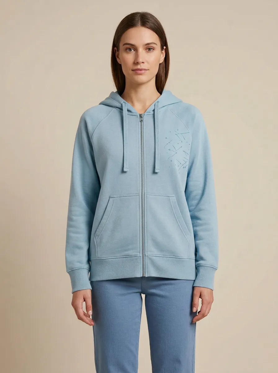 Women's Geometric-Embroidered Raglan Full-Zip Patch-Pocket Hoodie