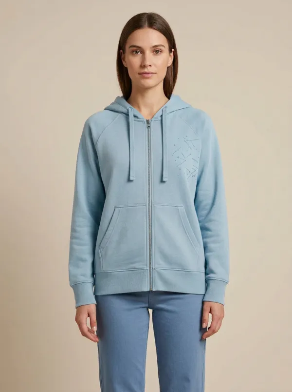Women's Geometric-Embroidered Raglan Full-Zip Patch-Pocket Hoodie