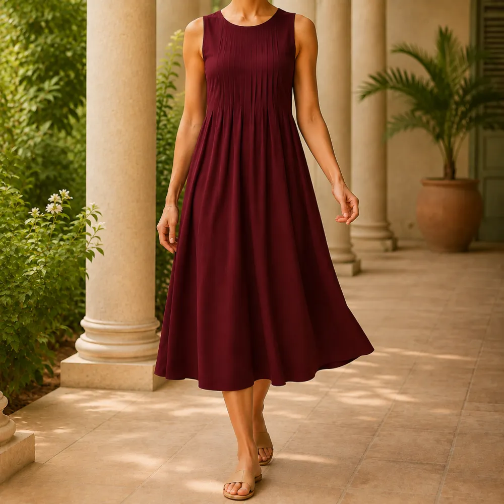 Classic Refined Women's Pleated Midi Dress
