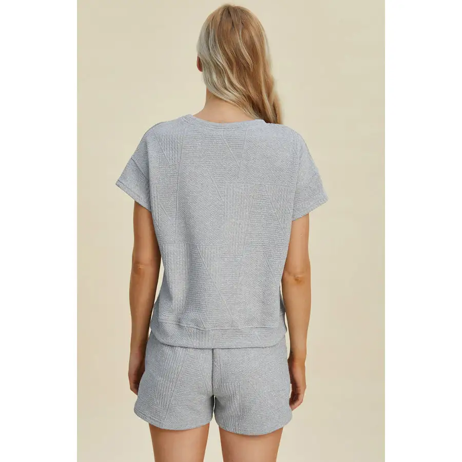 Double Take Texture Short Sleeve Top and Shorts Set