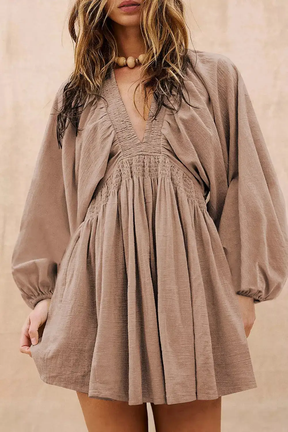 V Neck Smocked Dress Casual